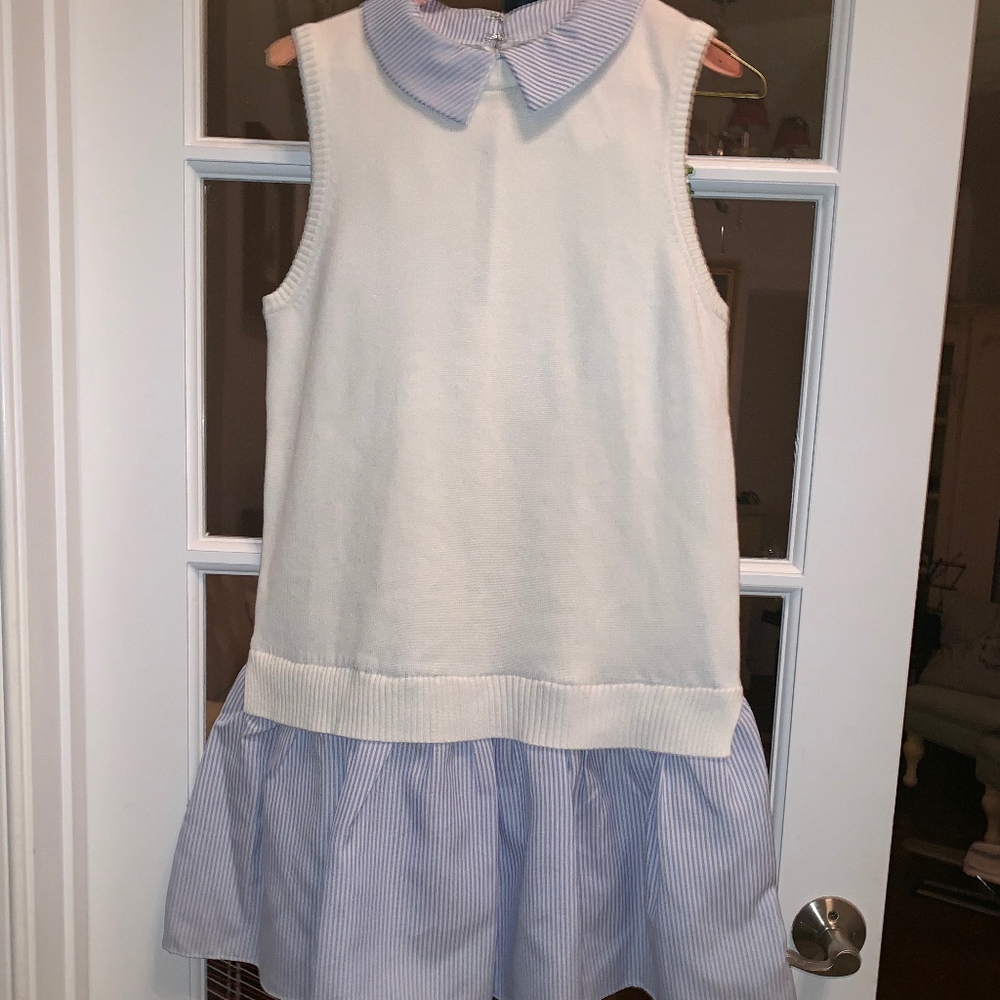 Summer dress-white knit & blue/white pin stripe